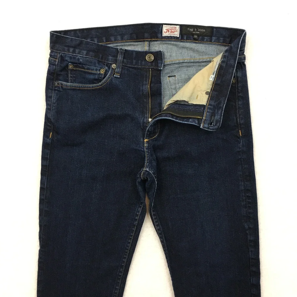 Rag & Bone Mens Fit 2 Kaihara Denim Raw Dark Wash Slim Jeans 33x28